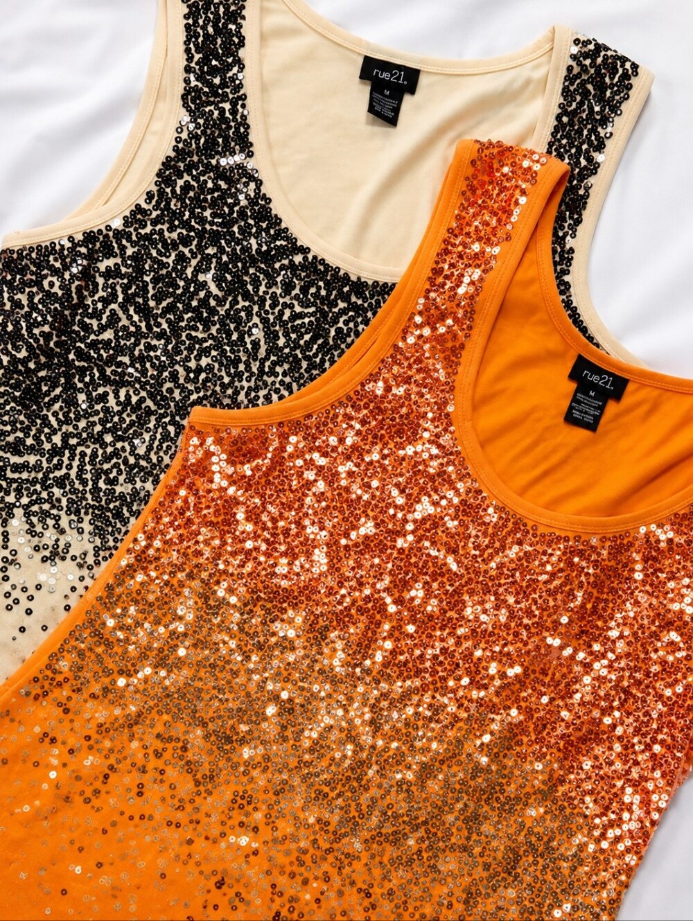 rue21 Bundle Sequin Ombre Tank Tops Orange Coral & Ivory Black Sparkle Medium